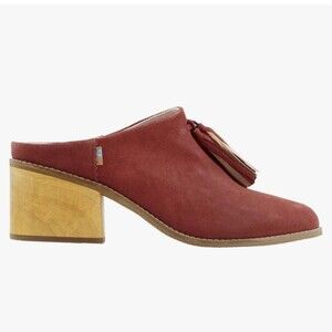 Toms Leila Heeled Mules Sz 8 In  Burgundy Genuine Suede Tassel Accent Boho Chic